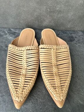 Ulla Johnson Tan Nude Woven Brazilian Leather Pointed Mule Slides Size 8